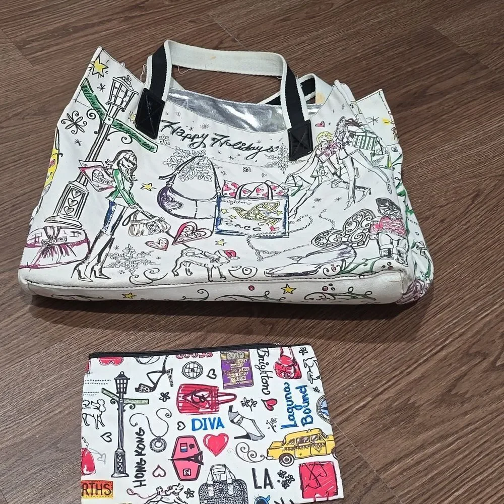 Brighton Graphic Tote Bag - Black and White With Make-up Bag